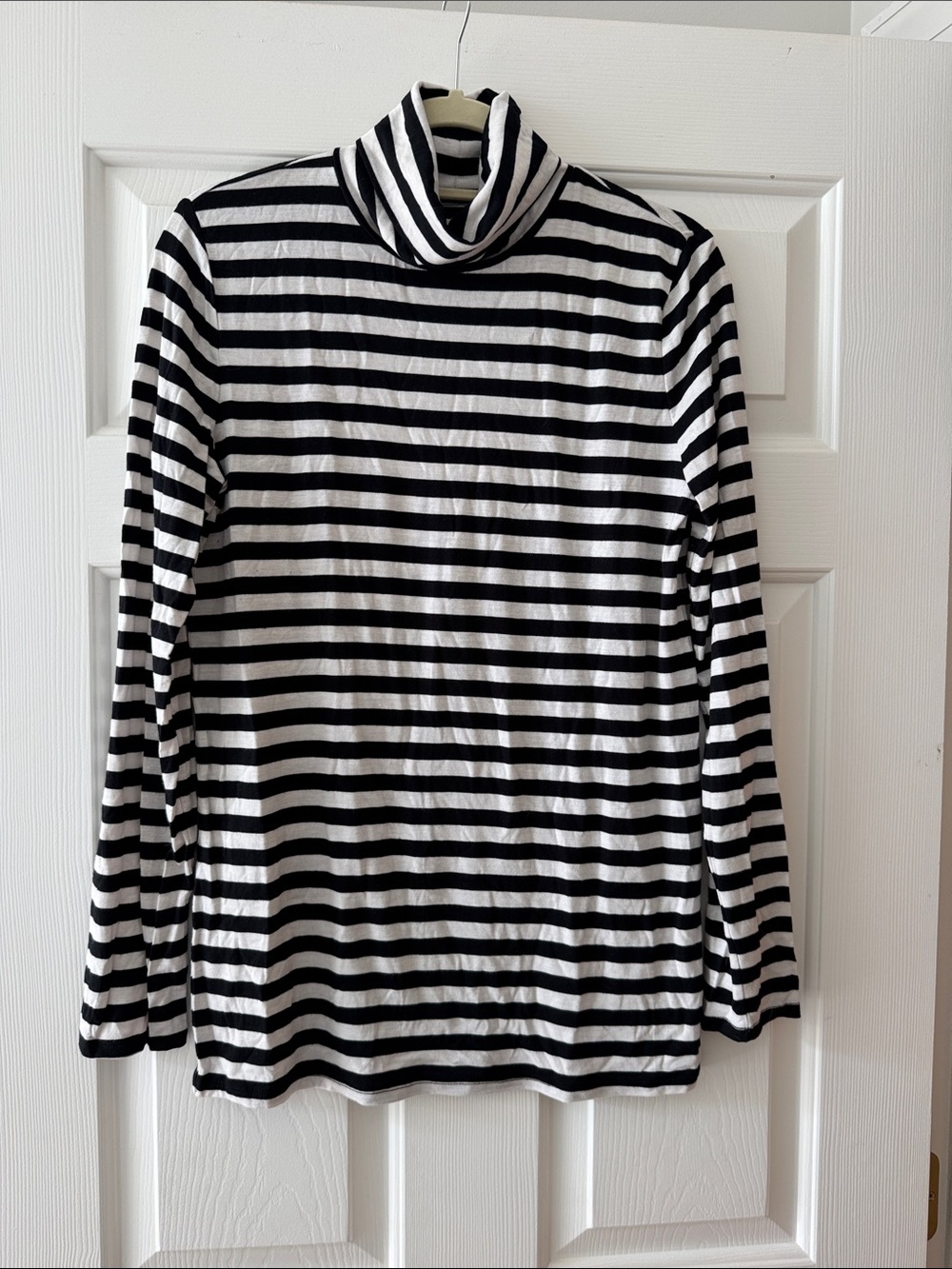 Lou & Grey Black & White Striped Turtleneck Long Sleeve Tee